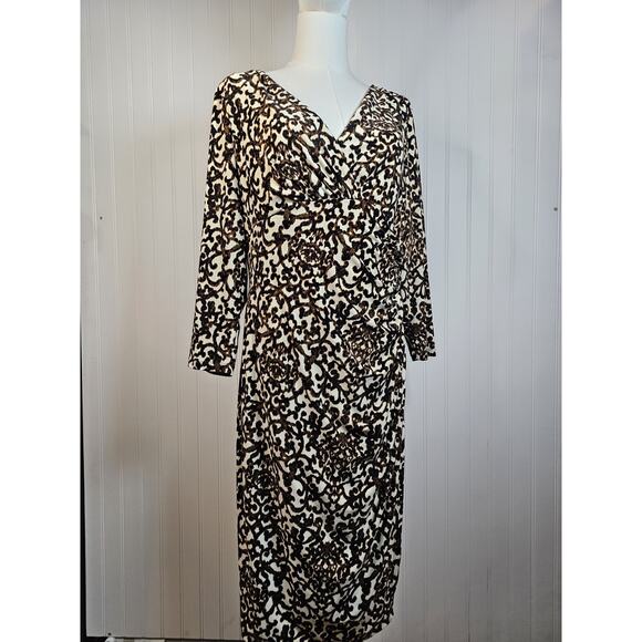 Ralph Lauren Dresses & Skirts - LAUREN Ralph Lauren Abstract V-Neck 3/4 Sleeve Ruched Jersey Dress Women's 12